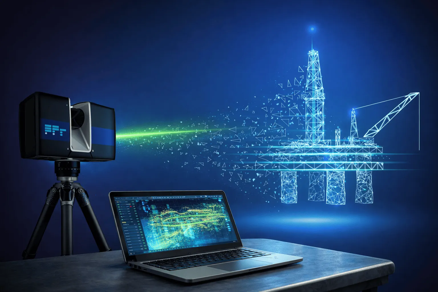 3D laser scanner with laptop and point cloud