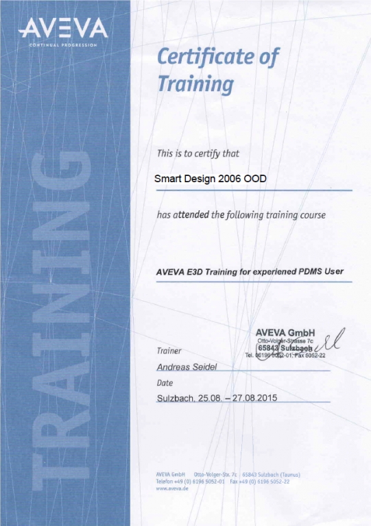 AVEVA certificate of training