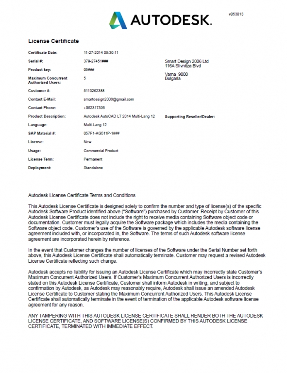 Autodesk license certificate