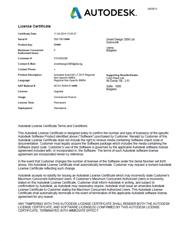 Autodesk license certificate