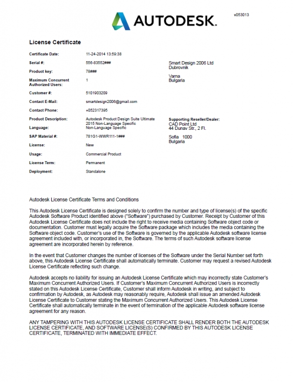 Autodesk license certificate