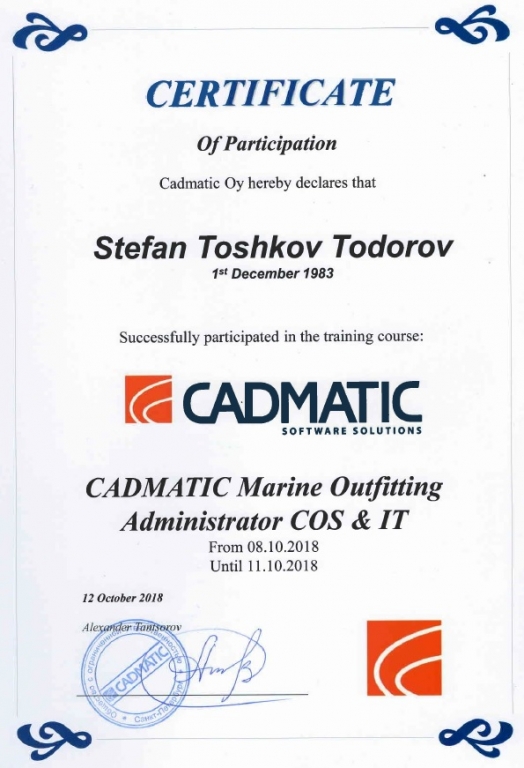 Cadmatic certificate of training
