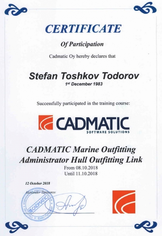 Cadmatic certificate of training
