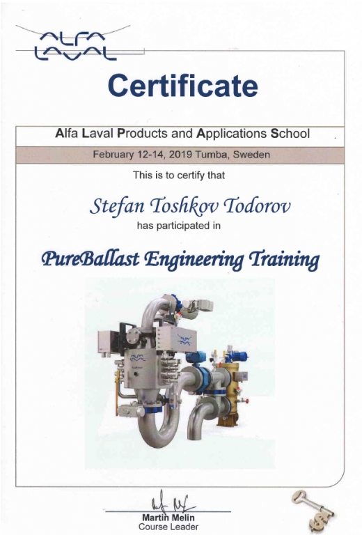 Alfa naval certificate of training