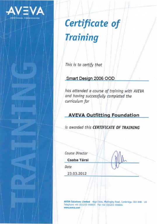 AVEVA certificate of training