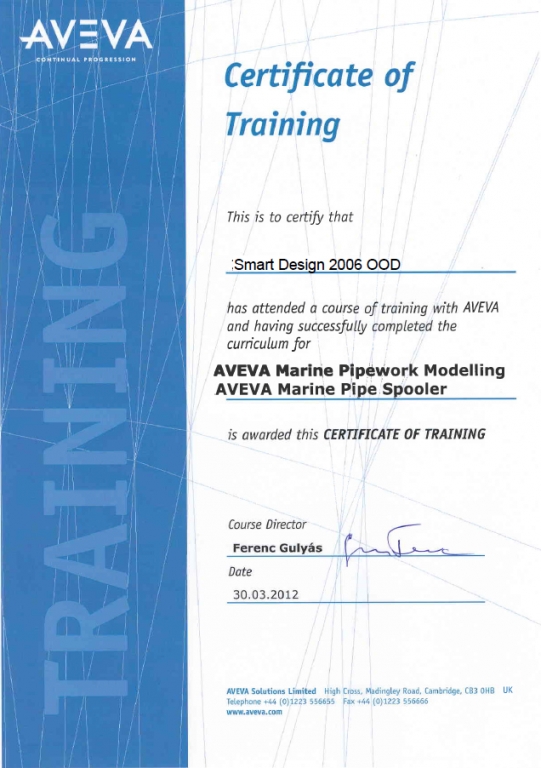 AVEVA certificate of training
