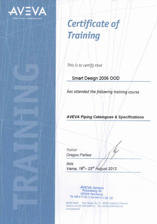 AVEVA certificate of training