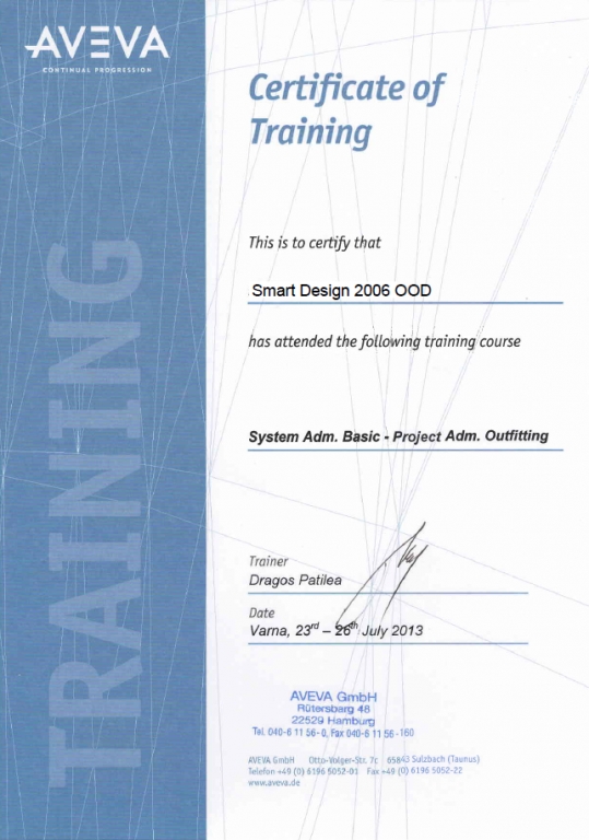 AVEVA certificate of training