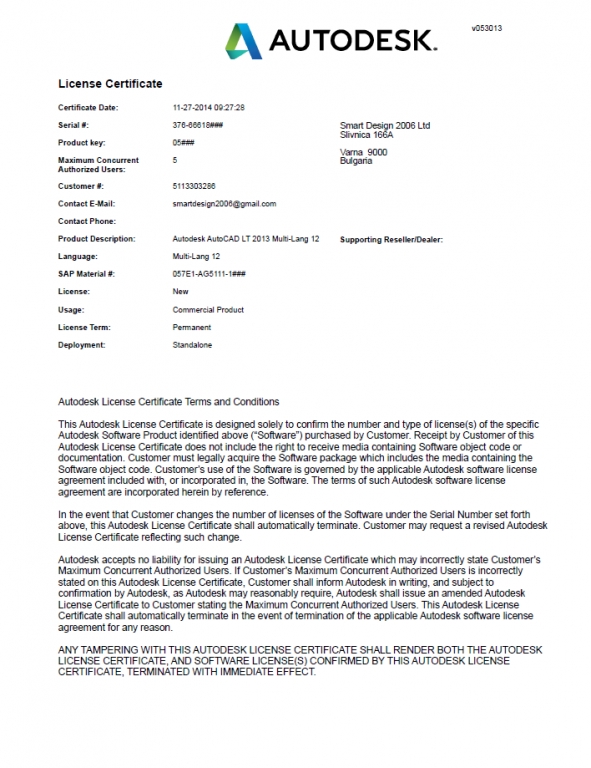 Autodesk license certificate
